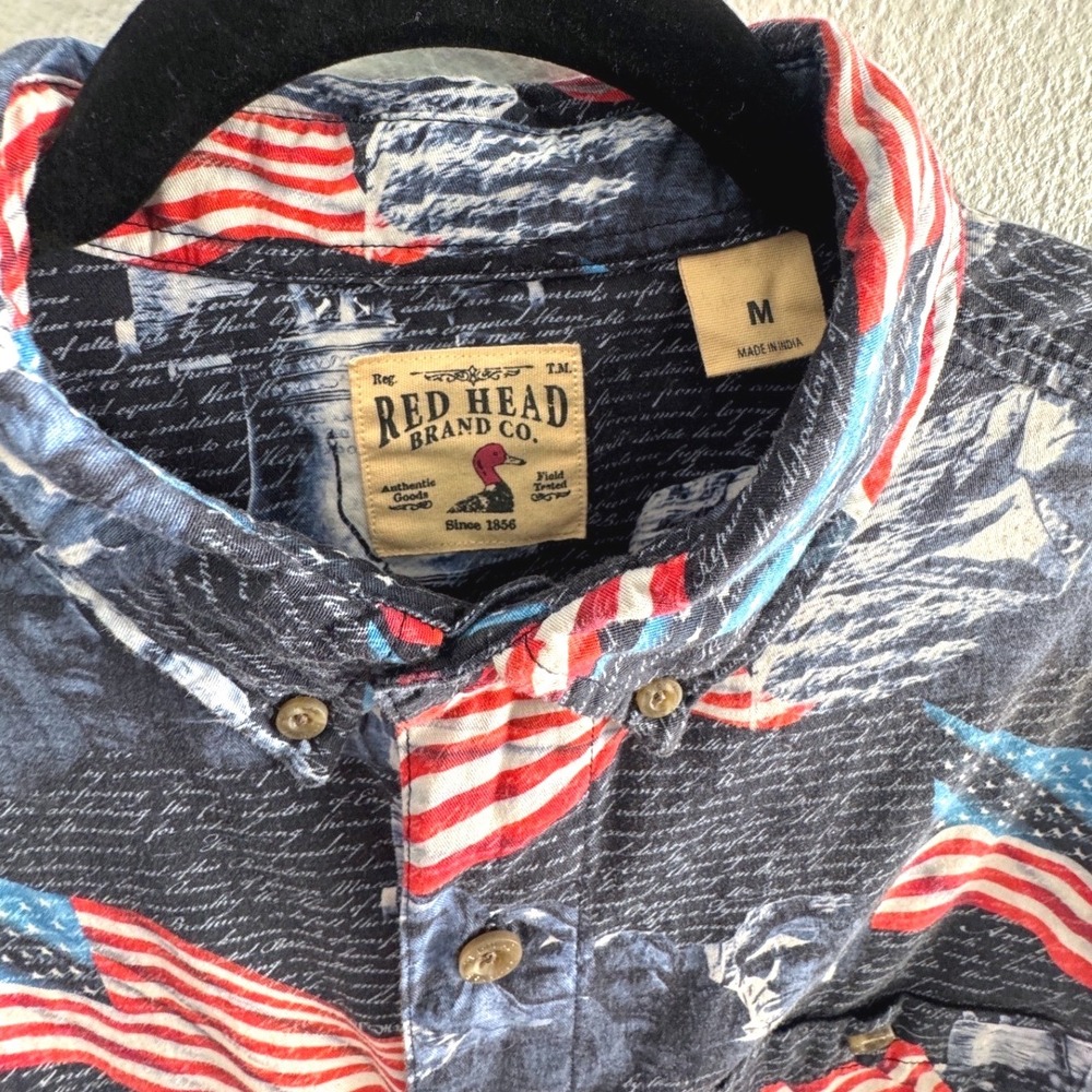RedHead‎ Mens Patriotic American Flag Mount Rushmore Button Down Shirt Medium - Picture 3 of 8